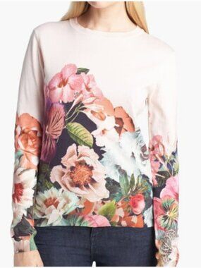 Ted Baker Tangled Pink Floral Print Sweater Medium